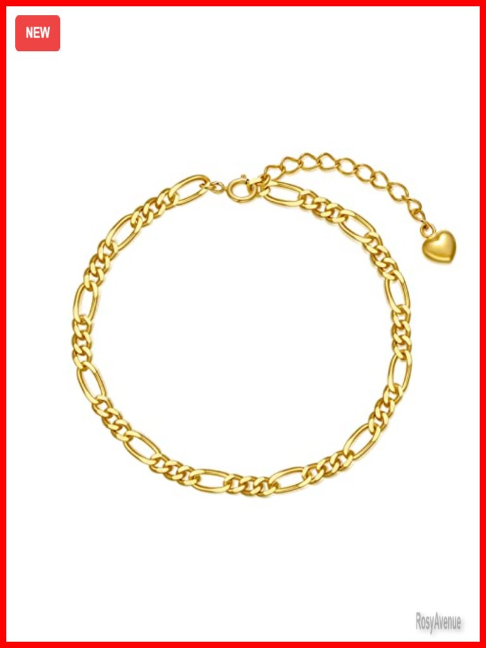 18K Solid Gold Figaro Chain Bracelet Adjustable Italian Link